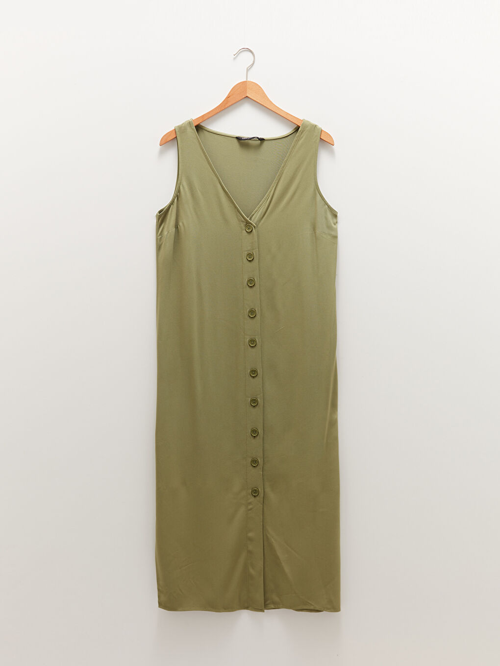 Haljina za Žene od Viskoze sa V izrezom, Ravna, Bez rukava, sa Dugmadima na Prednjoj Strani-5