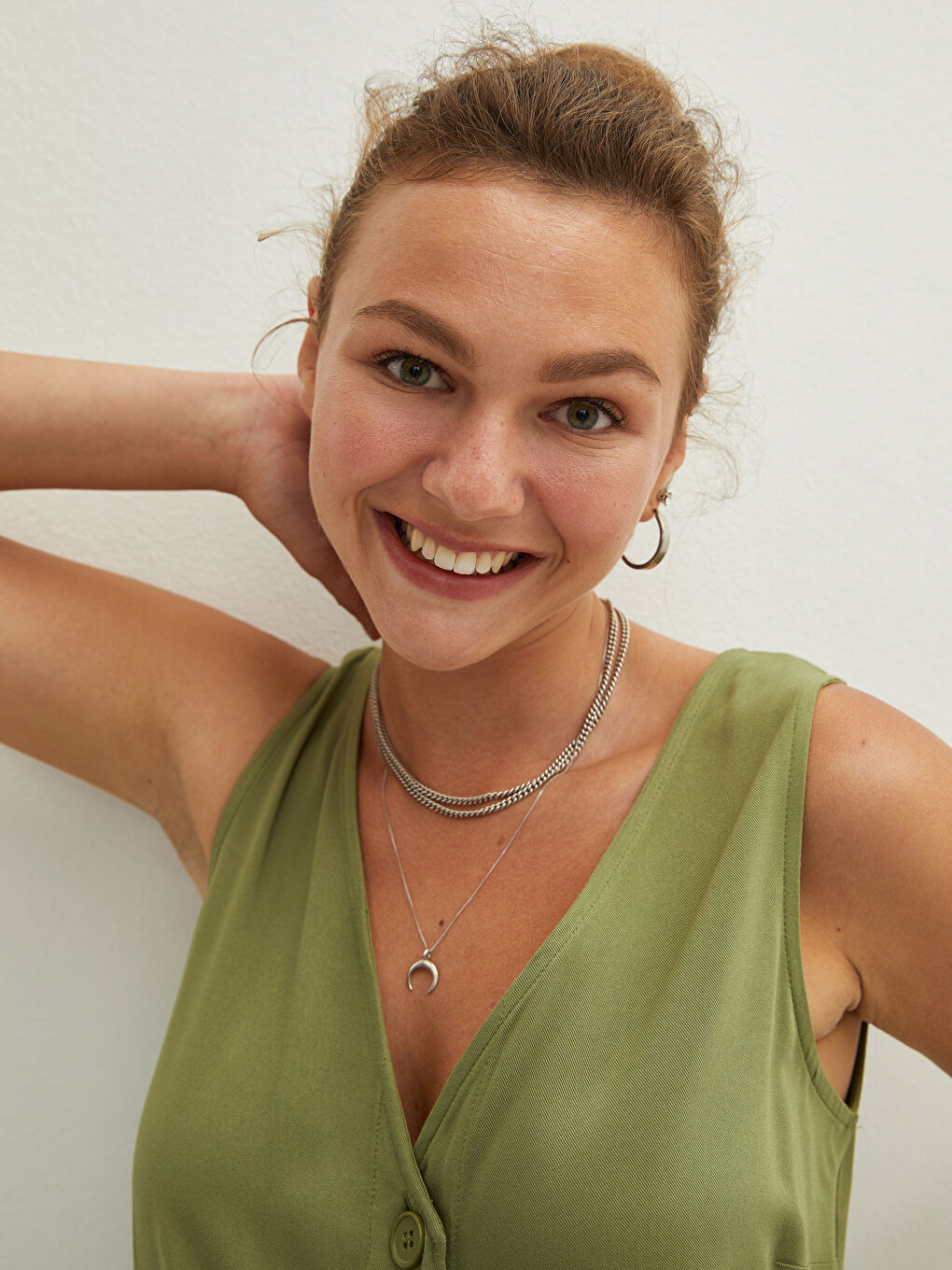 Haljina za Žene od Viskoze sa V izrezom, Ravna, Bez rukava, sa Dugmadima na Prednjoj Strani-3