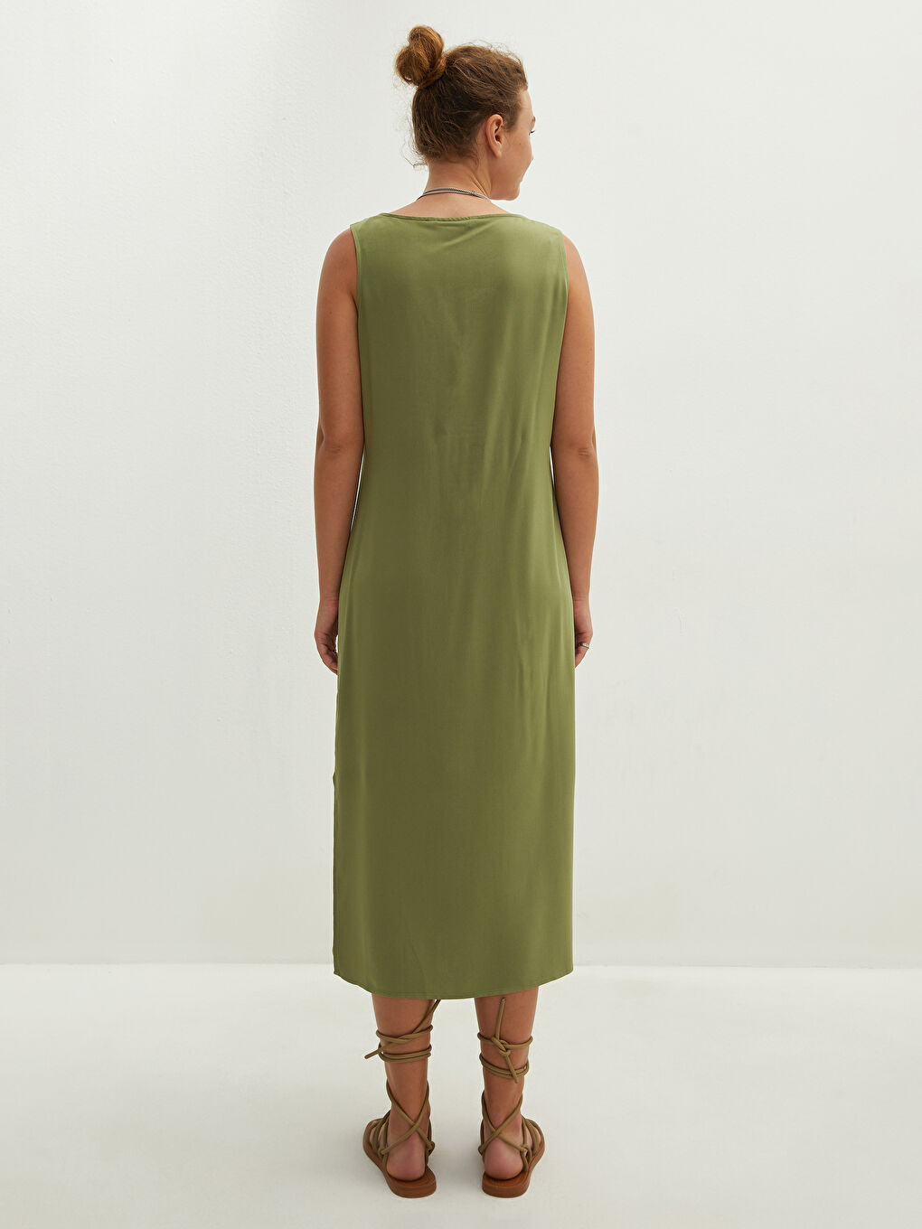 Haljina za Žene od Viskoze sa V izrezom, Ravna, Bez rukava, sa Dugmadima na Prednjoj Strani-4