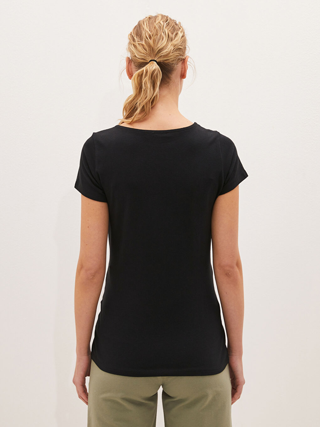 Siyah Bisiklet Yaka Düz Kısa Kollu Hamile Bluz-5