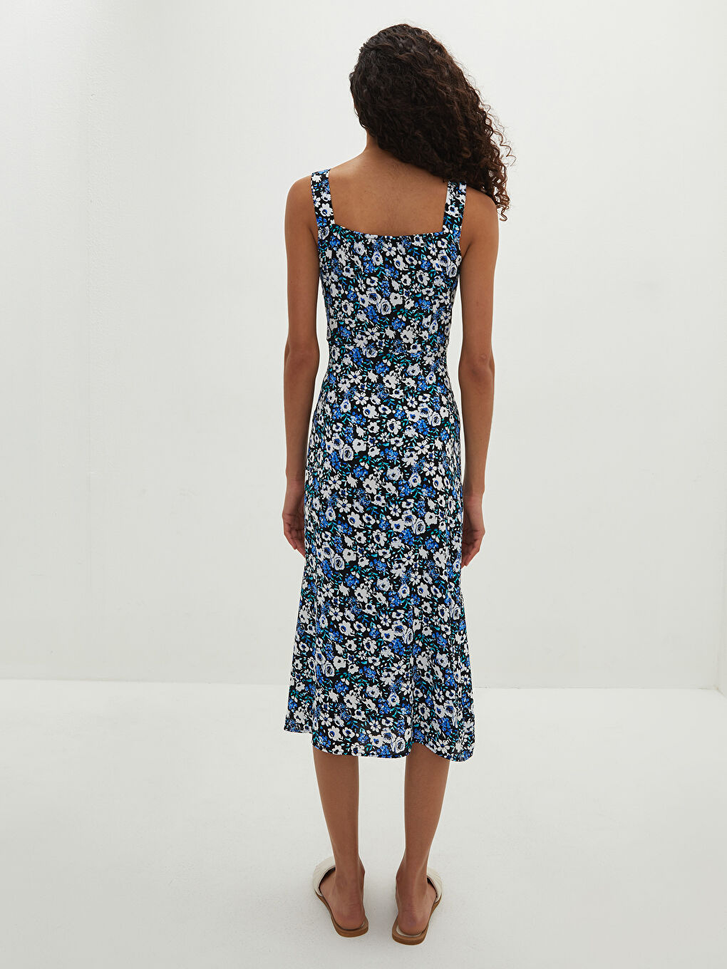 LCW Vision Square Collar Strap Floral Leatherette Fabric Women's Dress -S1IR81Z8-LQQ