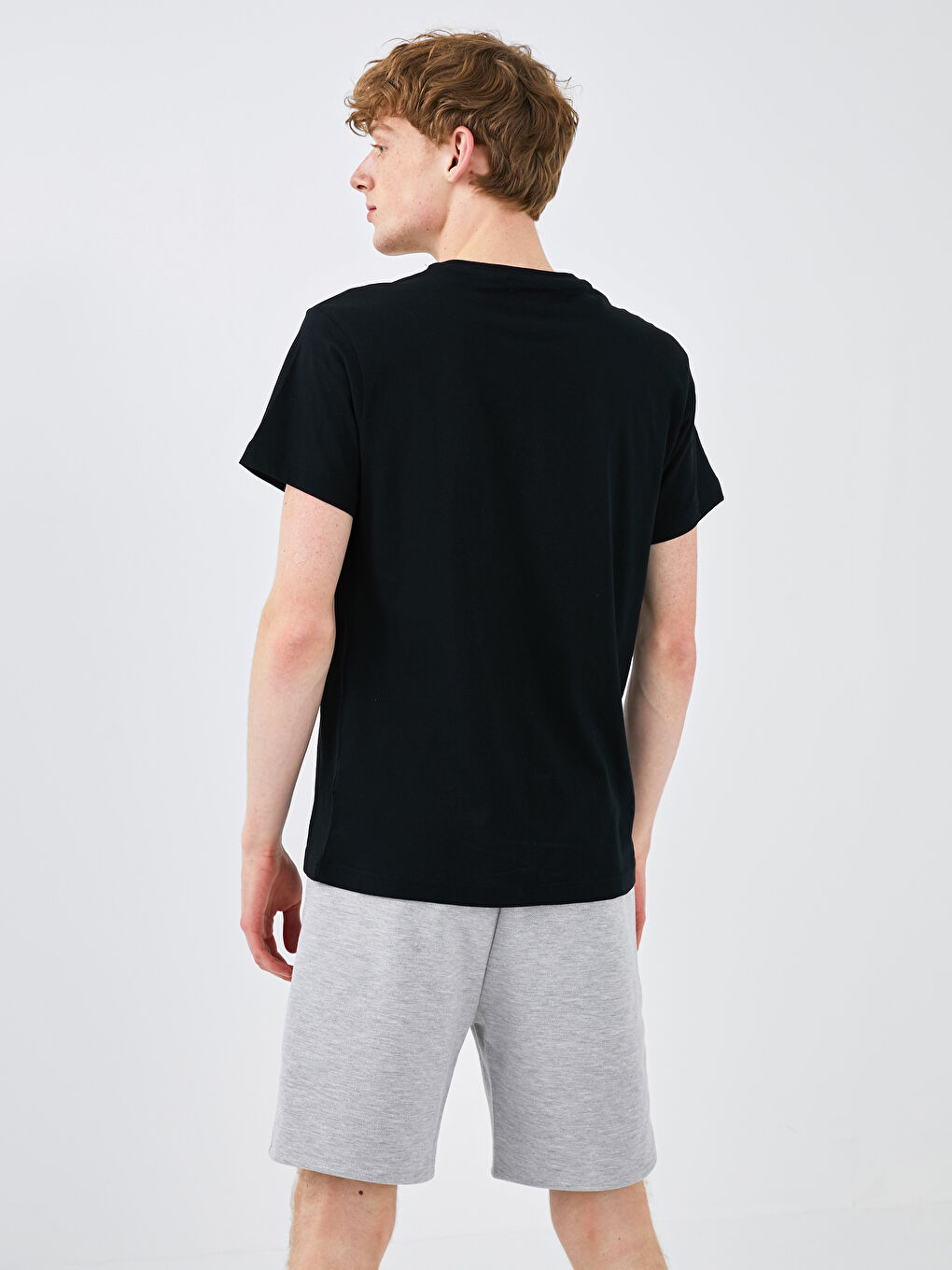 Siyah Bisiklet Yaka Kısa Kollu Baskılı Penye Erkek Tişört-5