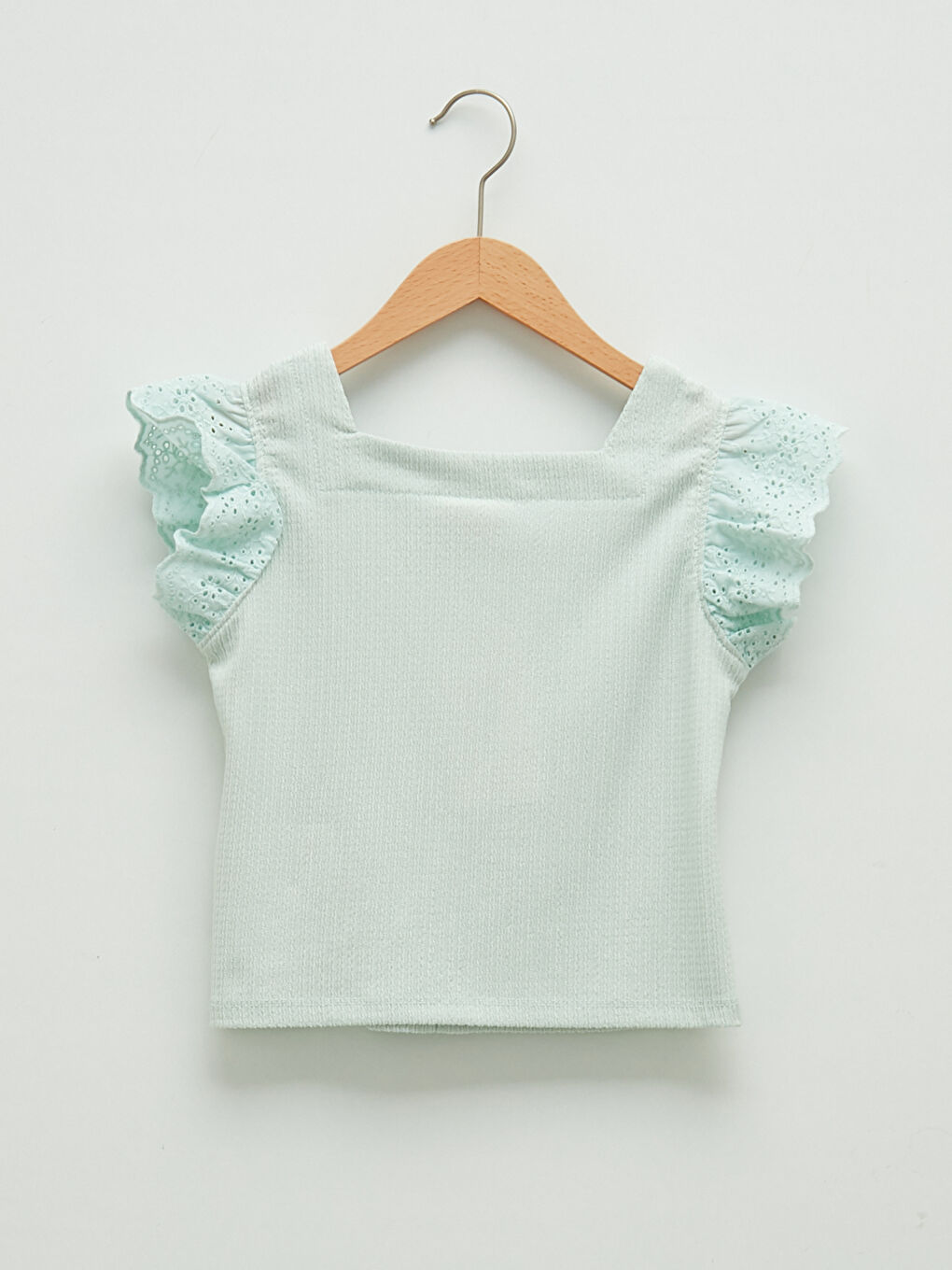 Blouse Basique à Col Carré à Manches Courtes pour Filles-1