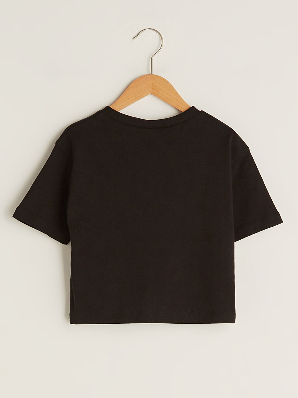 Siyah Bisiklet Yaka Baskılı Kısa Kollu Kız Çocuk Tişört-1