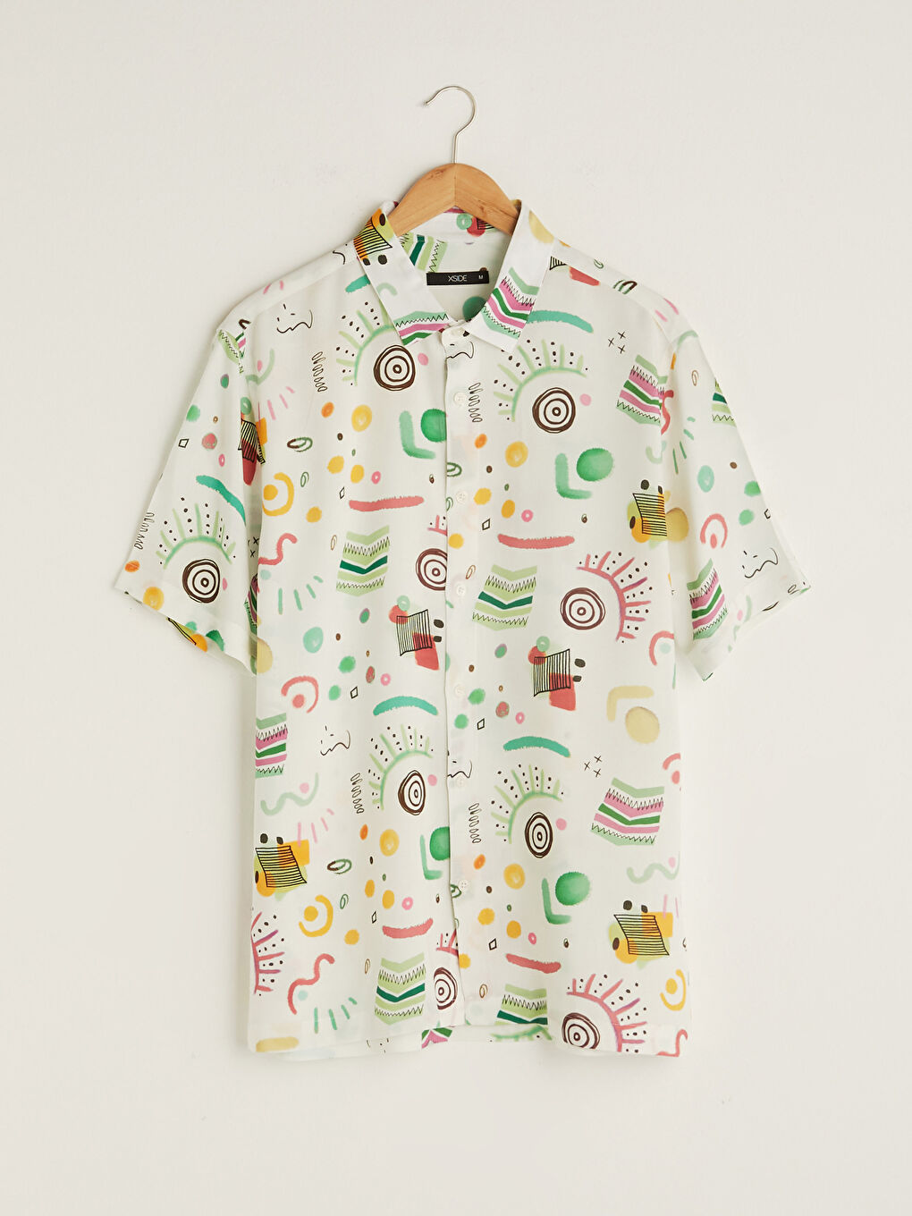 Beyaz Regular Fit Kısa Kollu Desenli Erkek Gömlek-8