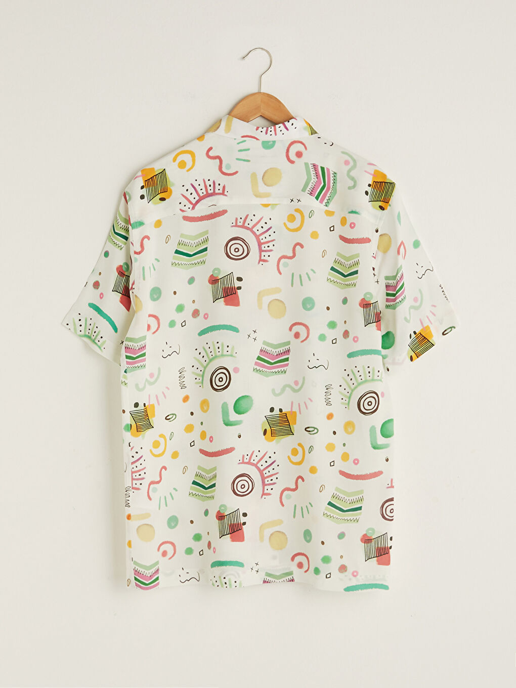 Beyaz Regular Fit Kısa Kollu Desenli Erkek Gömlek-9