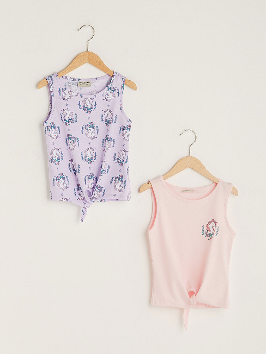 Pembe Bisiklet Yaka Baskılı Kız Çocuk Atlet 2'li