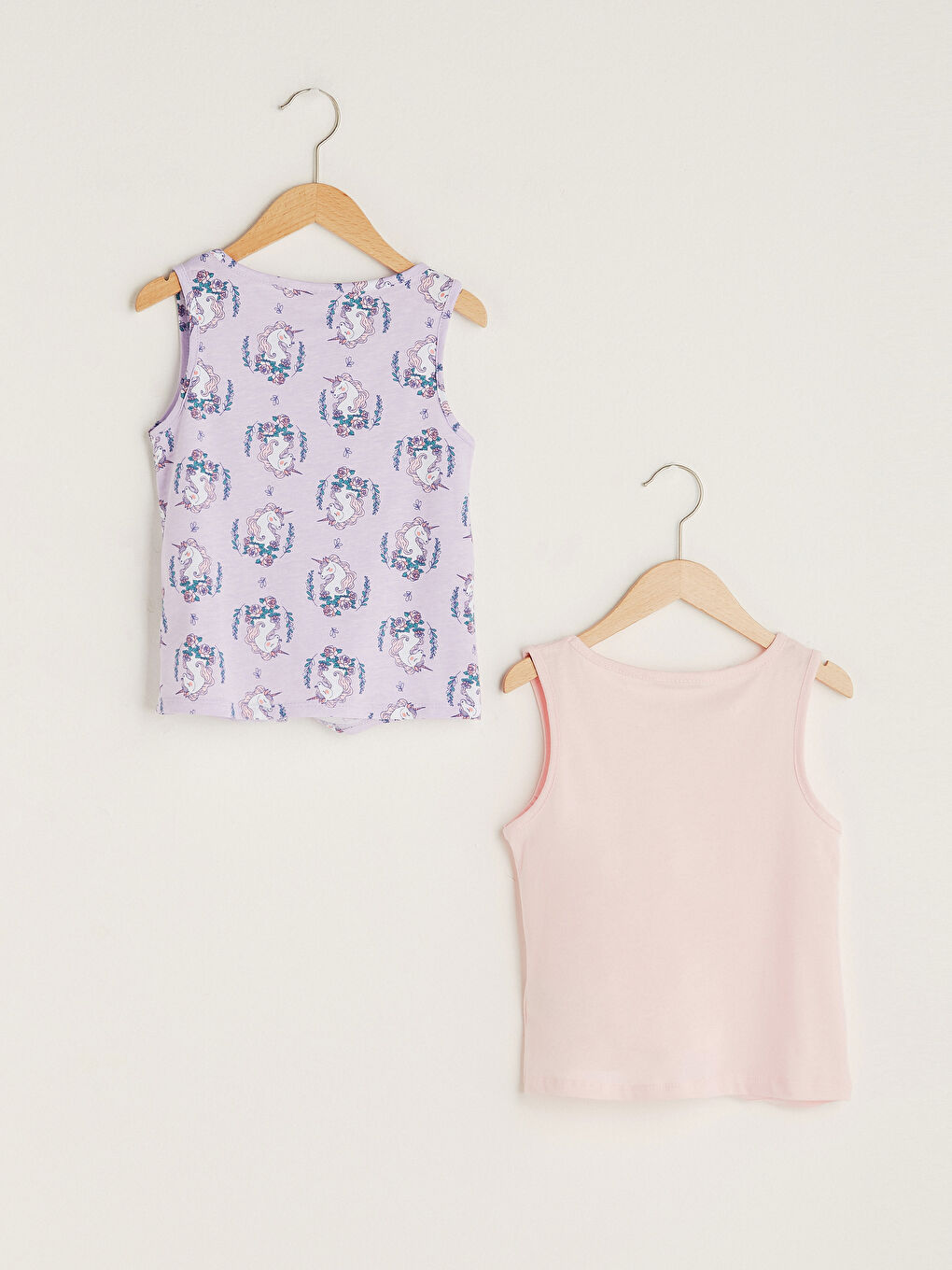 Pembe Bisiklet Yaka Baskılı Kız Çocuk Atlet 2'li-1