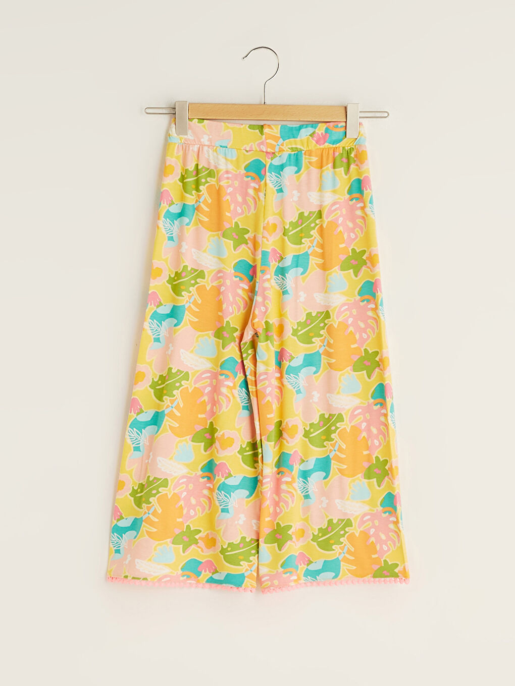 Elastic Waist Patterned Viscose Girl Trousers-1