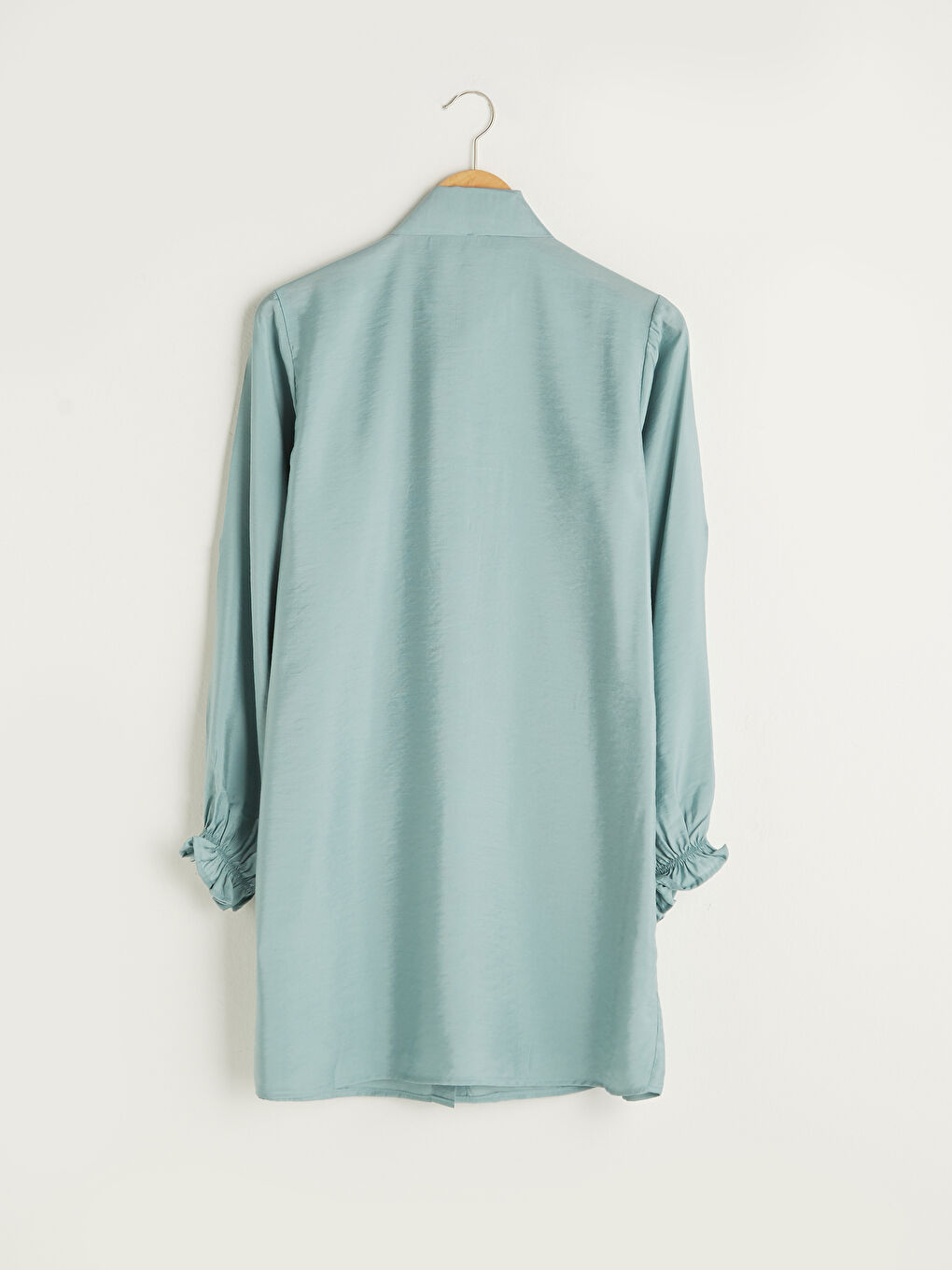 Mavi Bağlamalı Yaka Düz Uzun Kollu Kadın Tunik-6