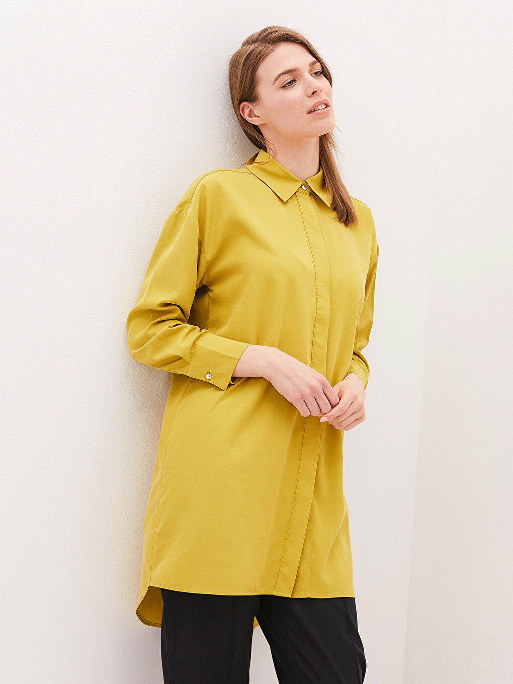 Plain Long Sleeve Women's Shirt Tunic