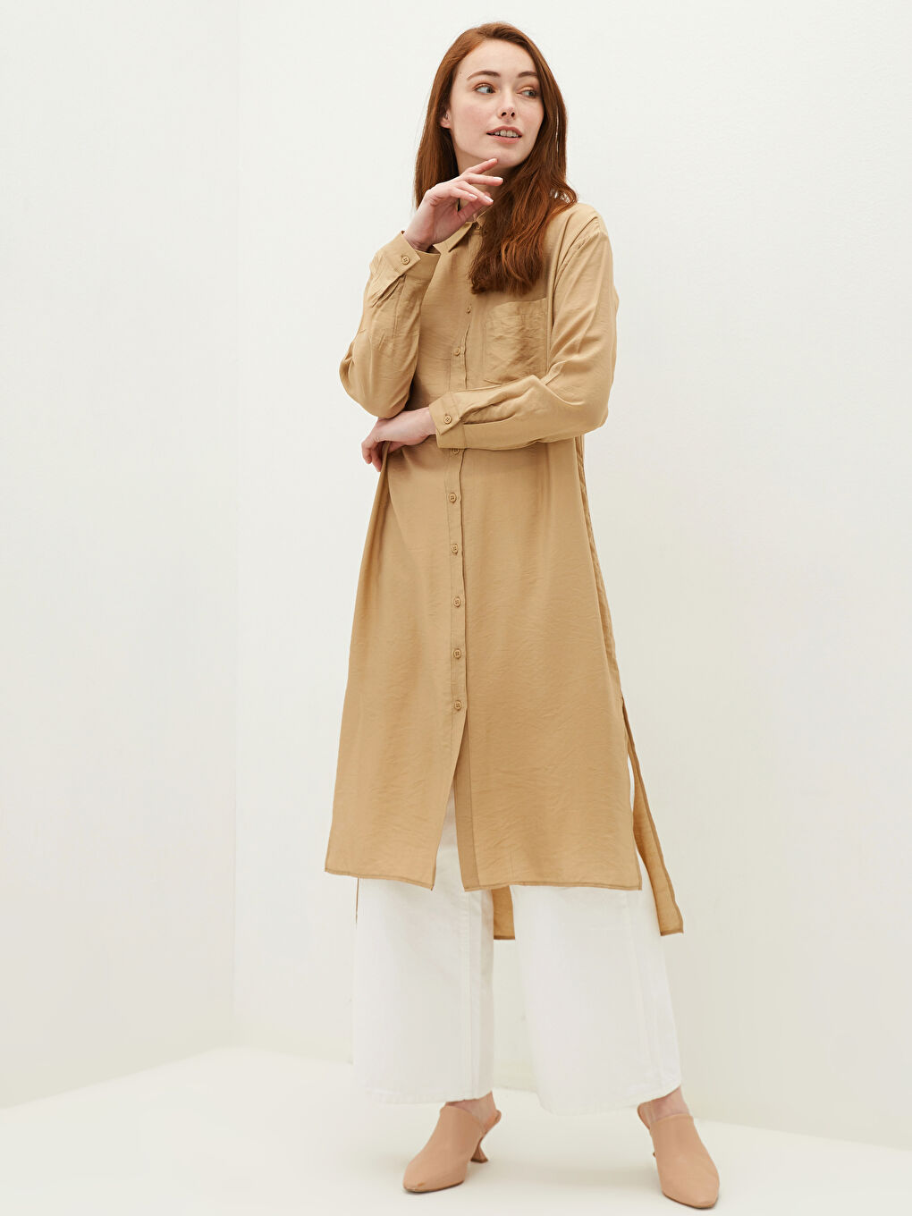 قميص تونيك للسيدات بأكمام طويلة وتفاصيل جيب-3