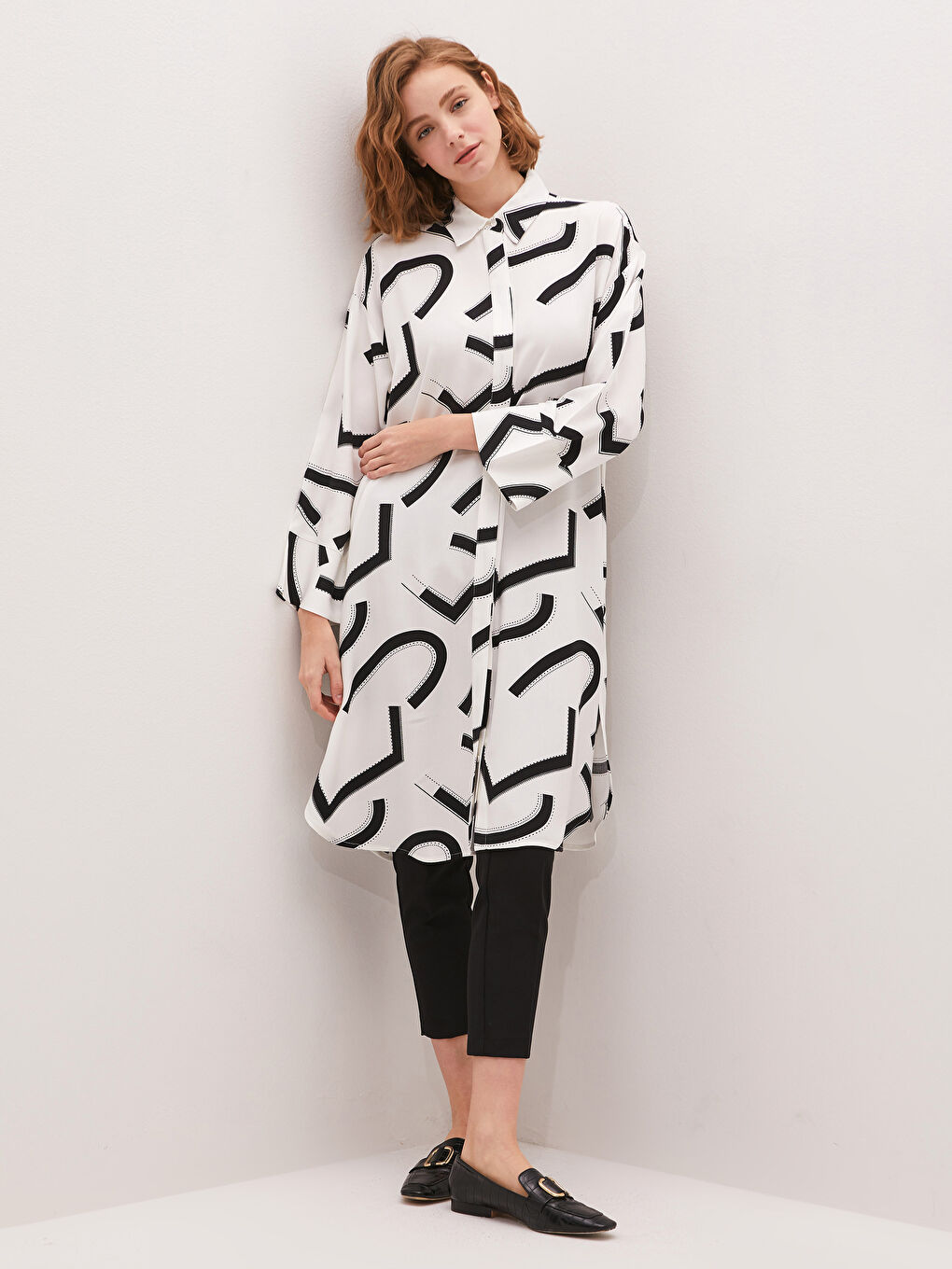 Patterned Long Sleeve Oversize Belmando Women's Shirt Tunic-2