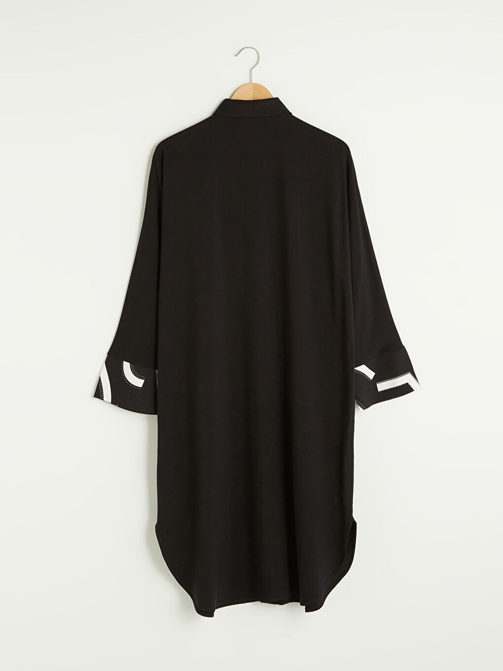 Siyah Desenli Uzun Kollu Oversize Belmando Kadın Gömlek Tunik-10