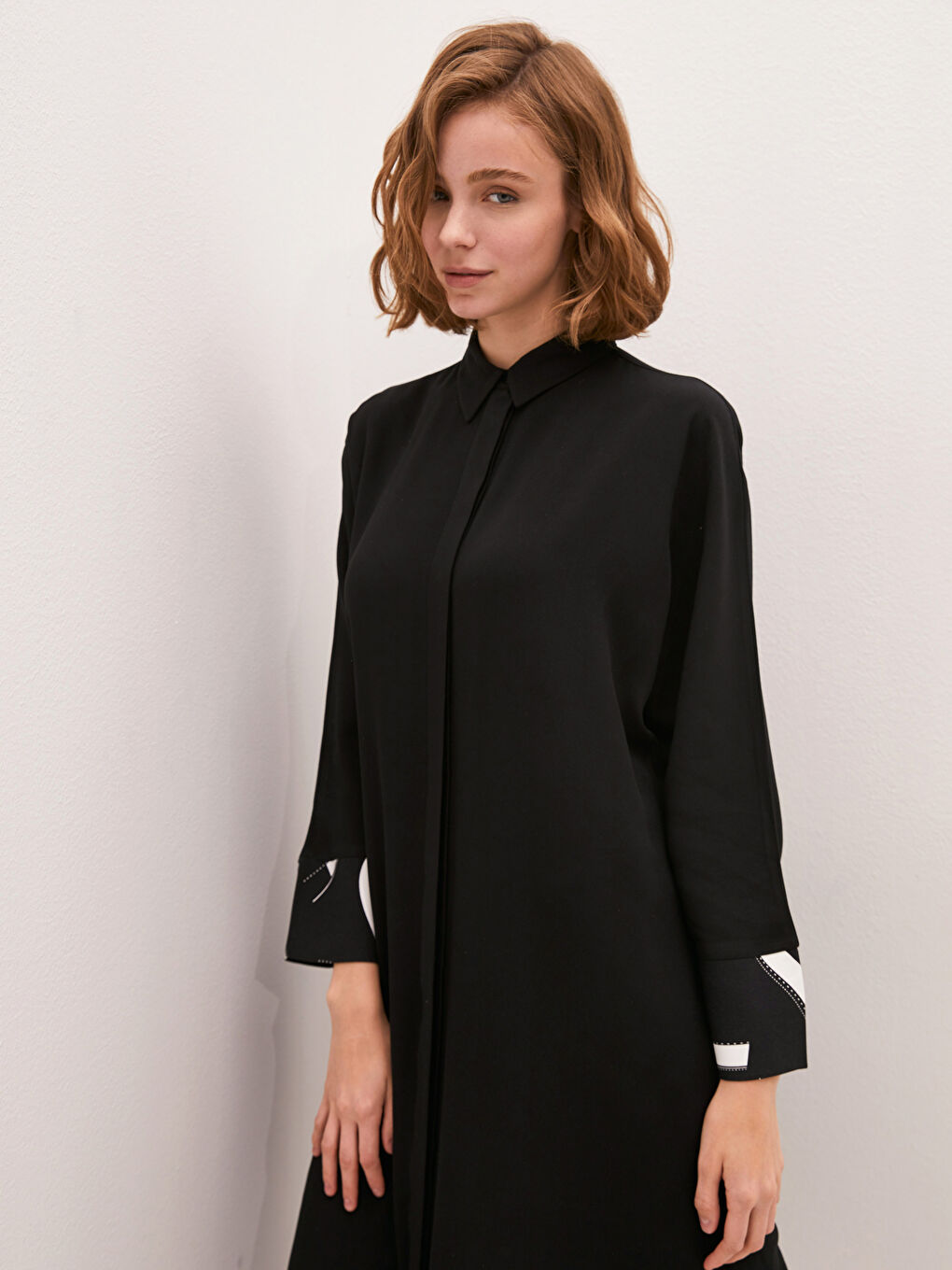 Siyah Desenli Uzun Kollu Oversize Belmando Kadın Gömlek Tunik-4