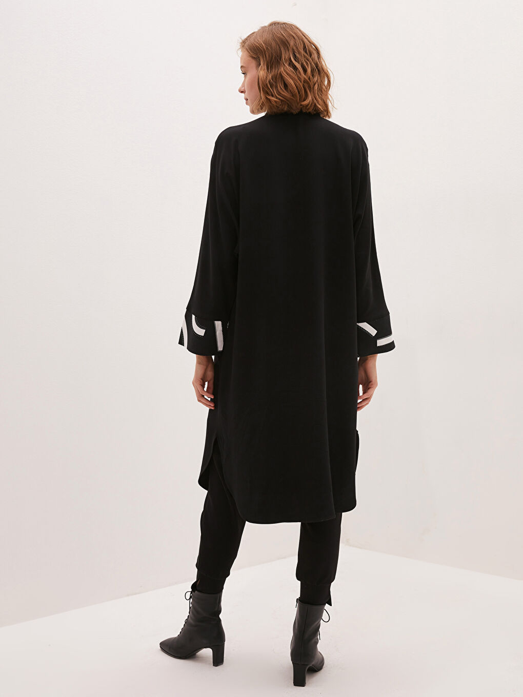 Siyah Desenli Uzun Kollu Oversize Belmando Kadın Gömlek Tunik-7