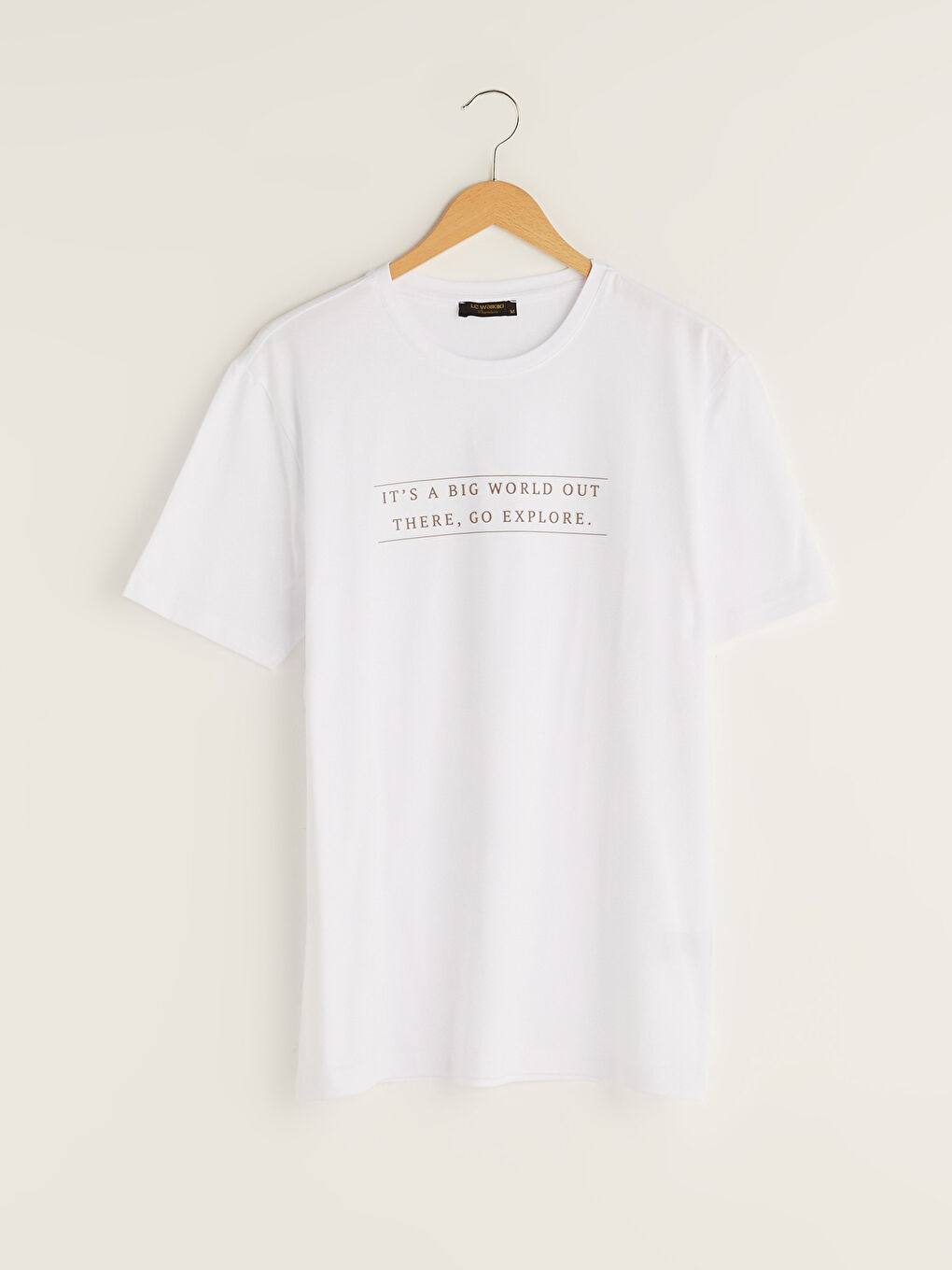 Beyaz Bisiklet Yaka Kısa Kollu Baskılı Penye Erkek Tişört-6