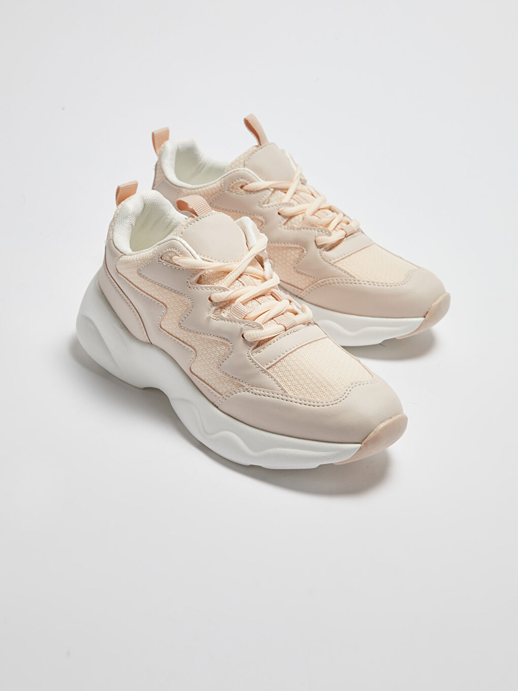 Pembe Bağcıklı Kalın Taban Kadın Spor Ayakkabı-2