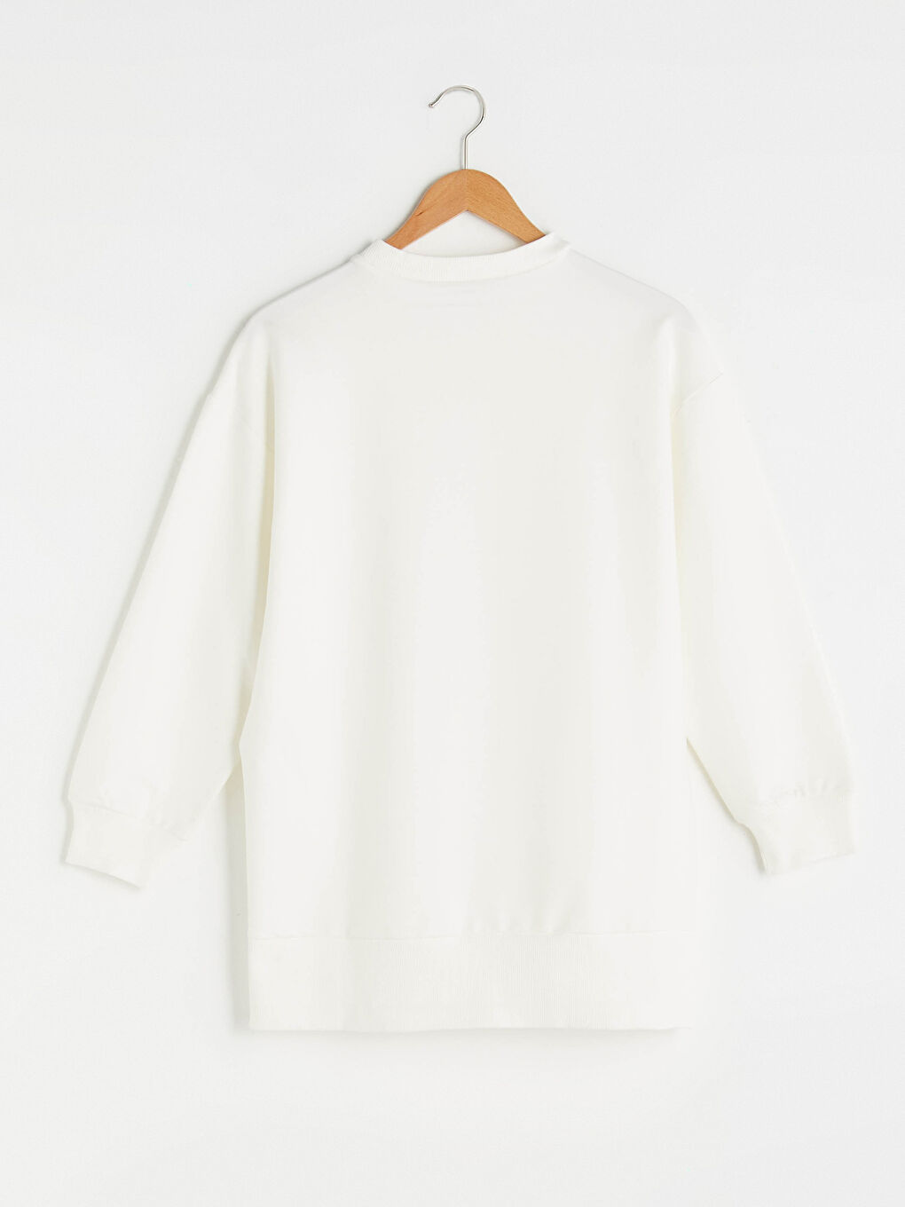 Ekru Bisiklet Yaka Düz Uzun Kollu Kadın Sweatshirt Tunik-5