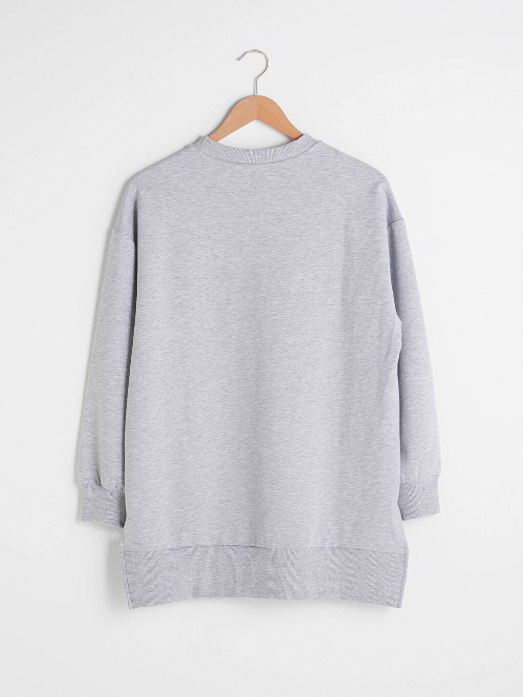 Gri Bisiklet Yaka Düz Uzun Kollu Kadın Sweatshirt Tunik-6