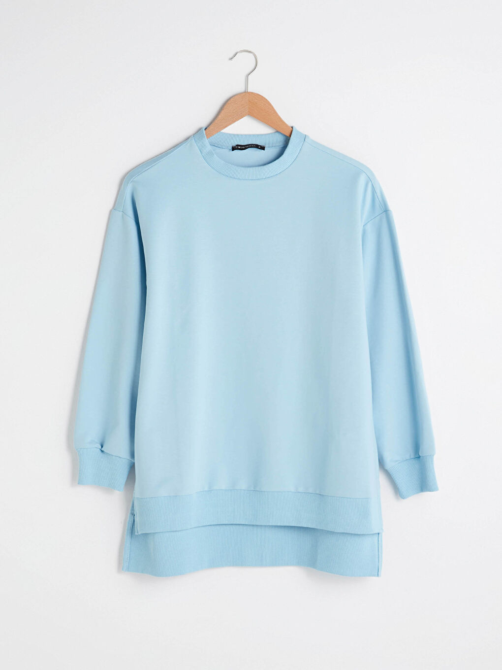 Mavi Bisiklet Yaka Düz Uzun Kollu Kadın Sweatshirt Tunik-5