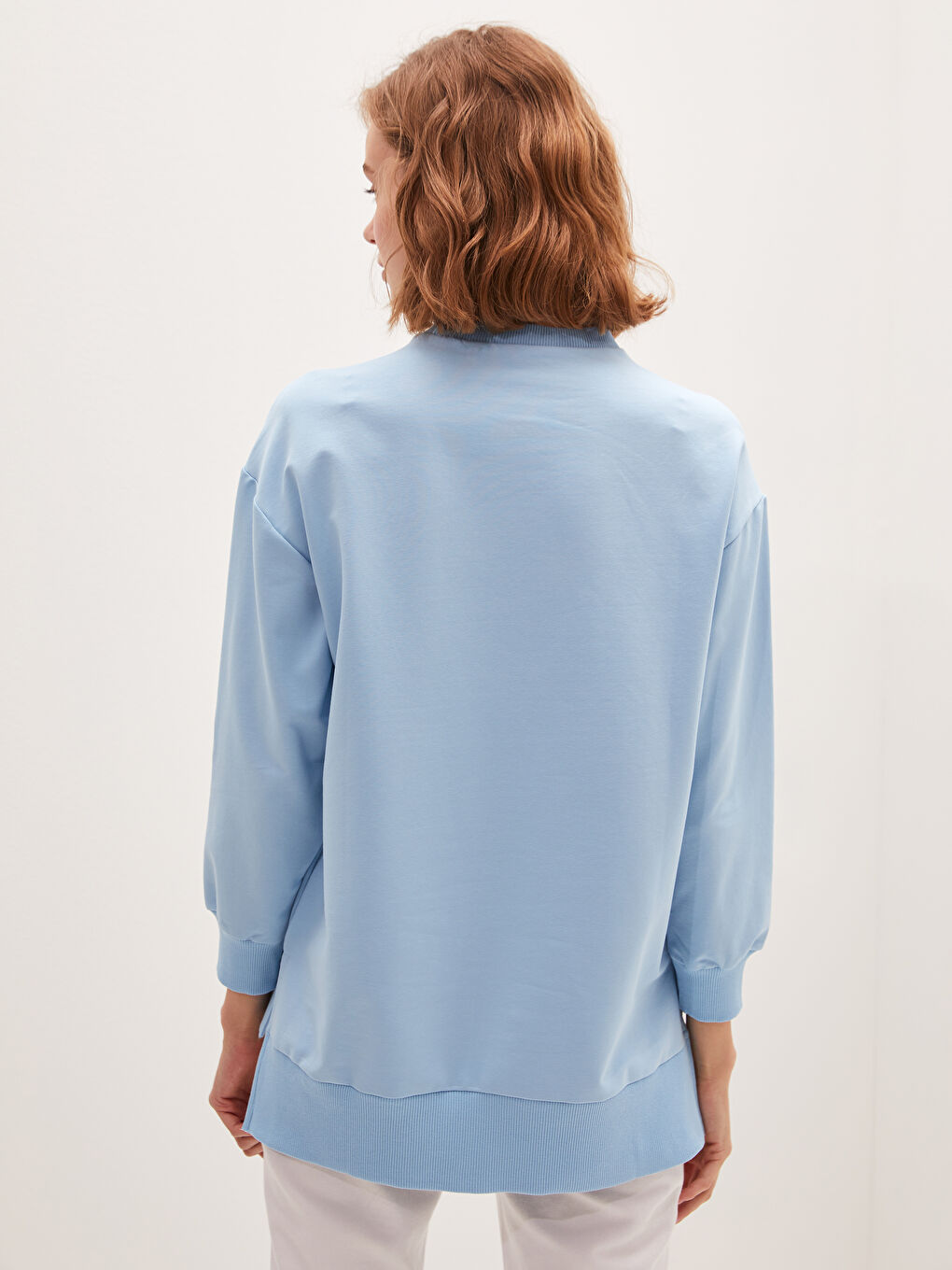 Mavi Bisiklet Yaka Düz Uzun Kollu Kadın Sweatshirt Tunik-3