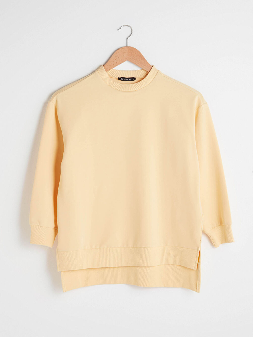 Sarı Bisiklet Yaka Düz Uzun Kollu Kadın Sweatshirt Tunik-8