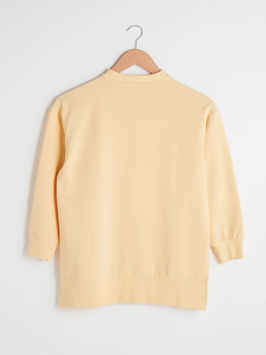 Sarı Bisiklet Yaka Düz Uzun Kollu Kadın Sweatshirt Tunik-9