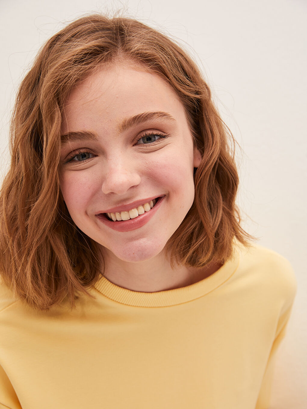 Sarı Bisiklet Yaka Düz Uzun Kollu Kadın Sweatshirt Tunik-6