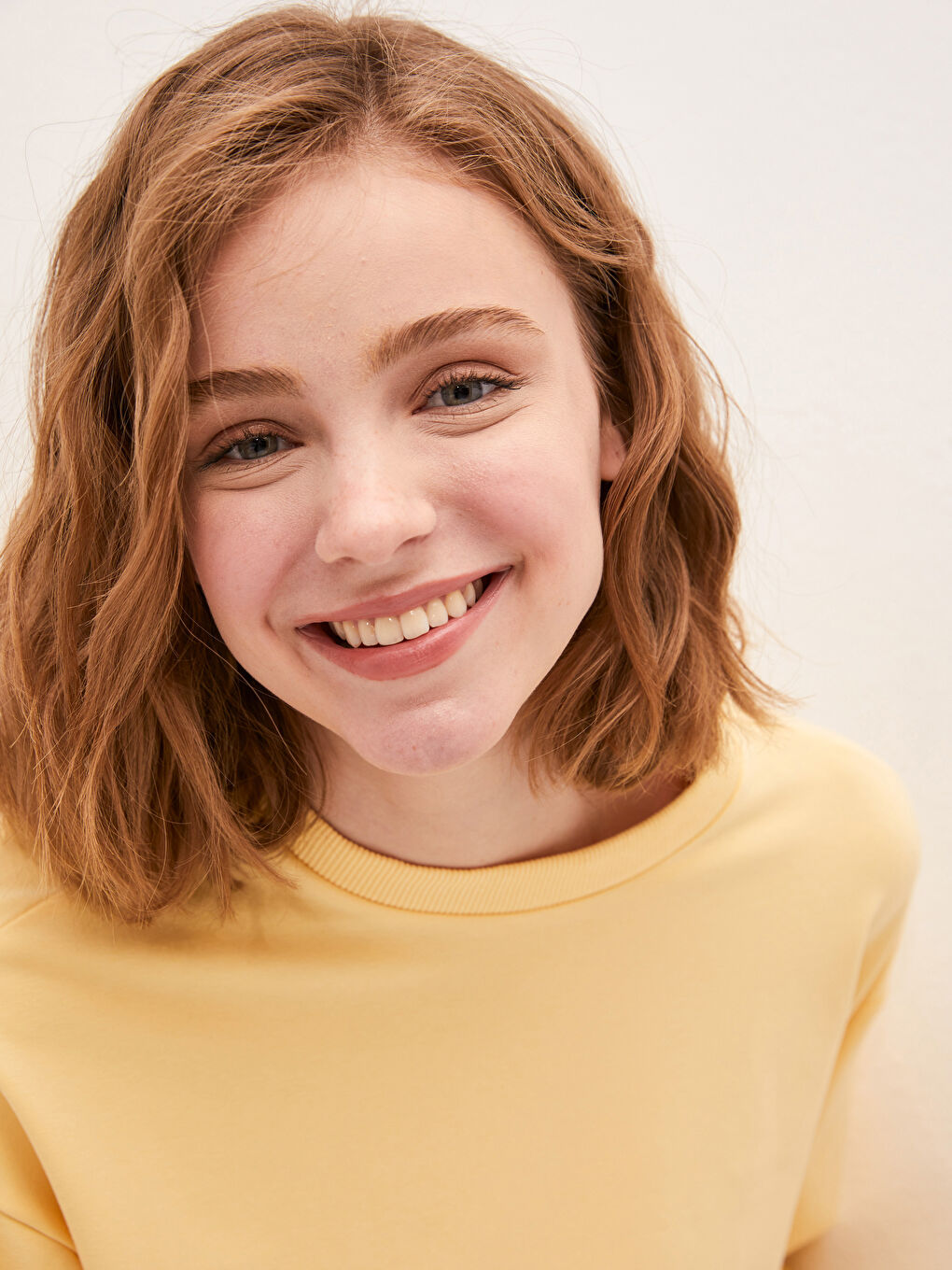 Sarı Bisiklet Yaka Düz Uzun Kollu Kadın Sweatshirt Tunik-3