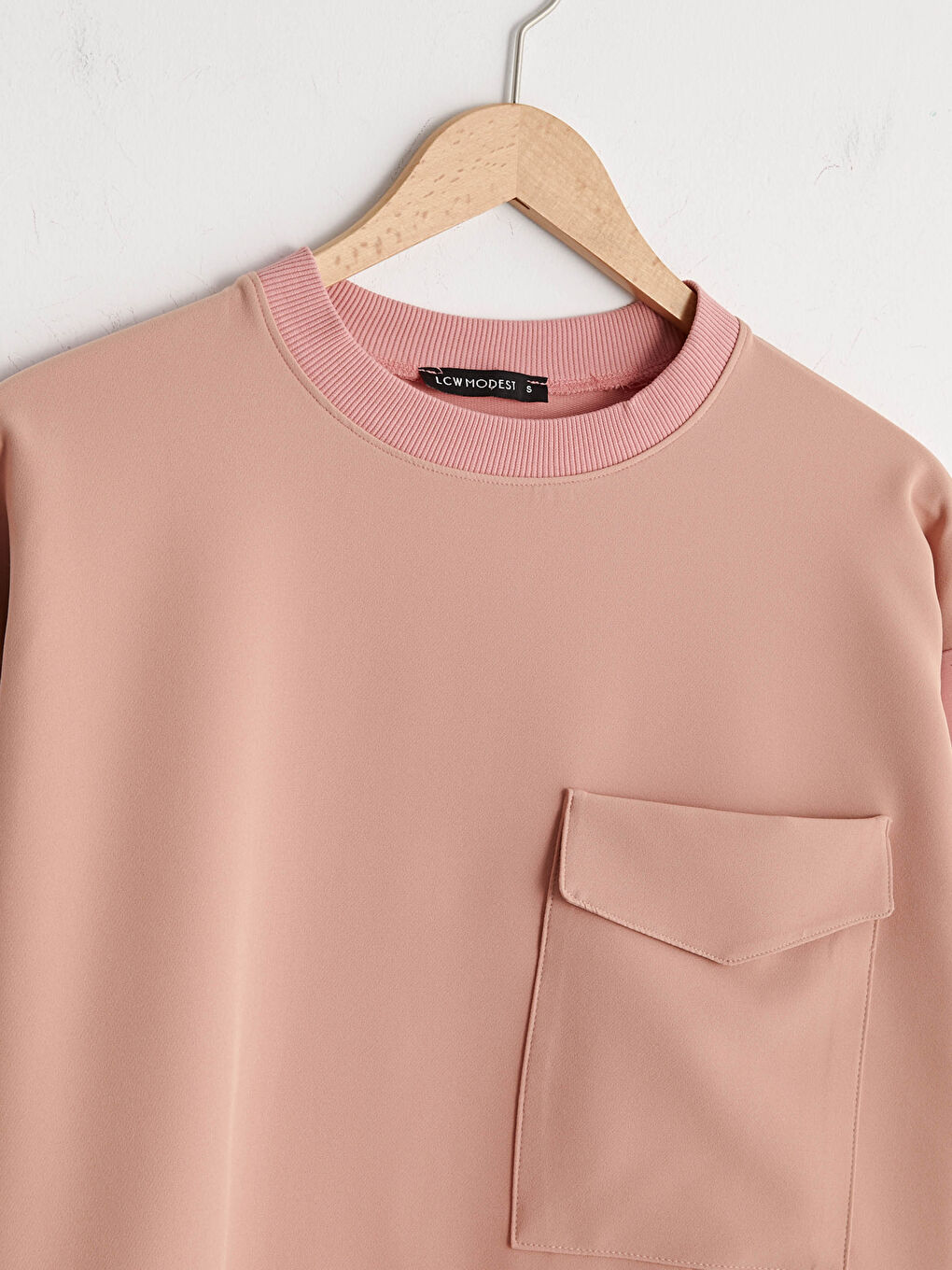 Pembe Bisiklet Yaka Cep Detaylı Renk Bloklu Uzun Kollu Kadın Sweatshirt Tunik-7