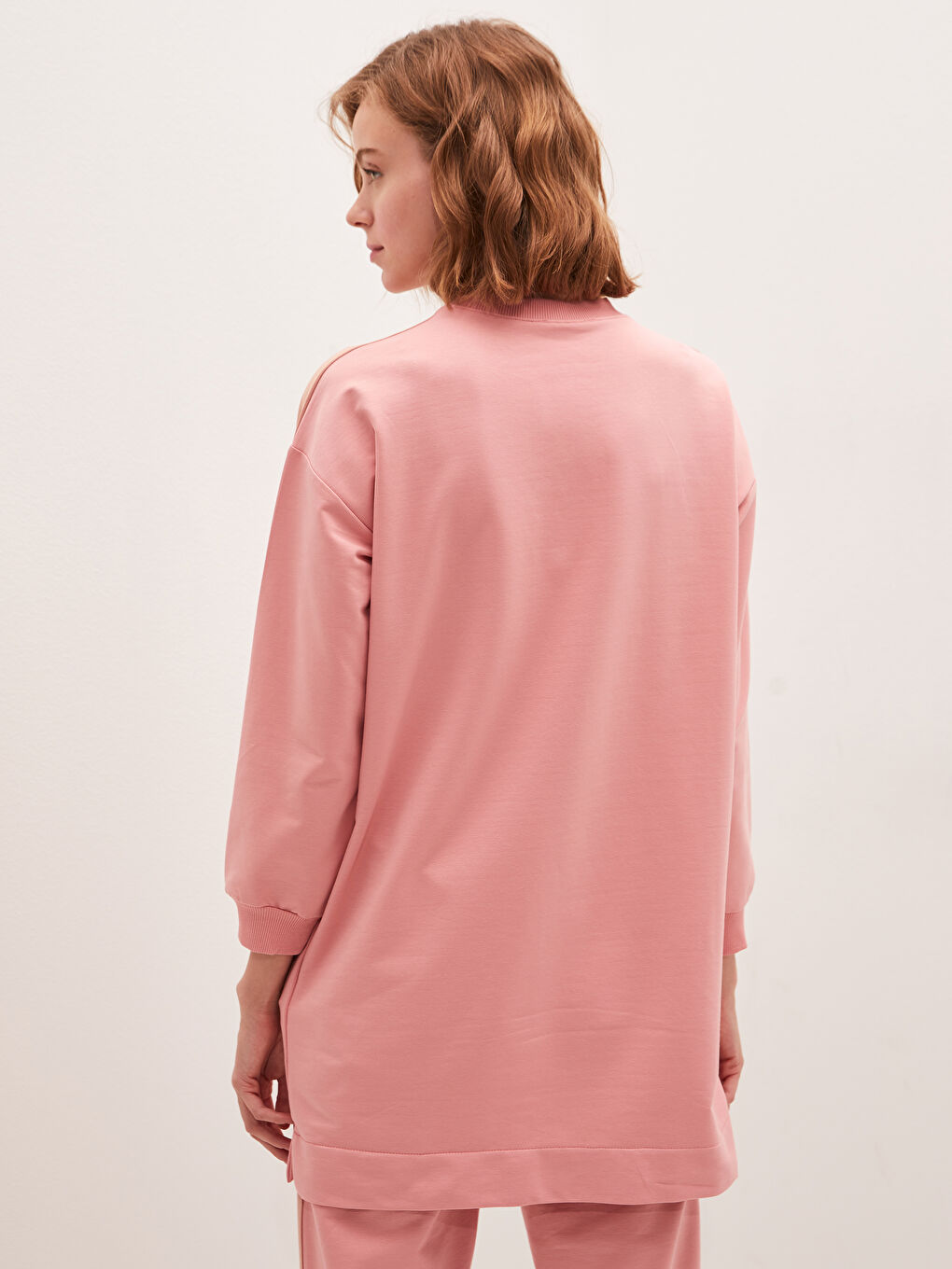 Pembe Bisiklet Yaka Cep Detaylı Renk Bloklu Uzun Kollu Kadın Sweatshirt Tunik-3