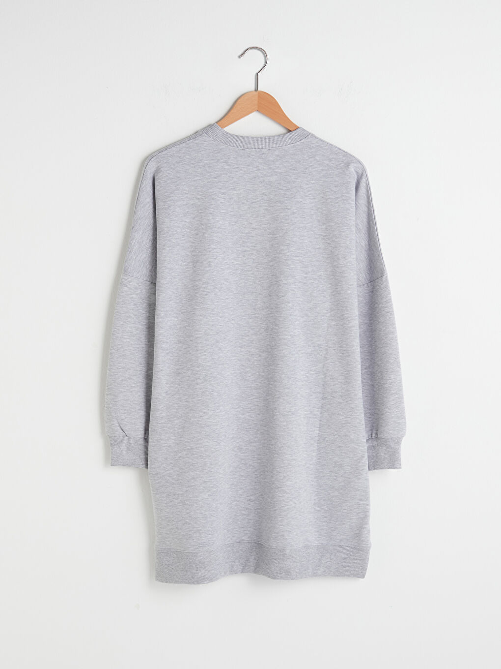 Gri Bisiklet Yaka Nakışlı Uzun Kollu Kadın Sweatshirt Tunik-6