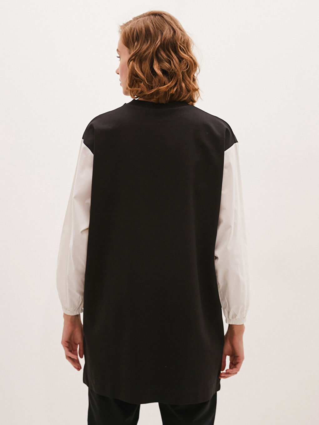 Siyah Bisiklet Yaka Slogan Baskılı Uzun Kollu Kadın Sweatshirt Tunik-3