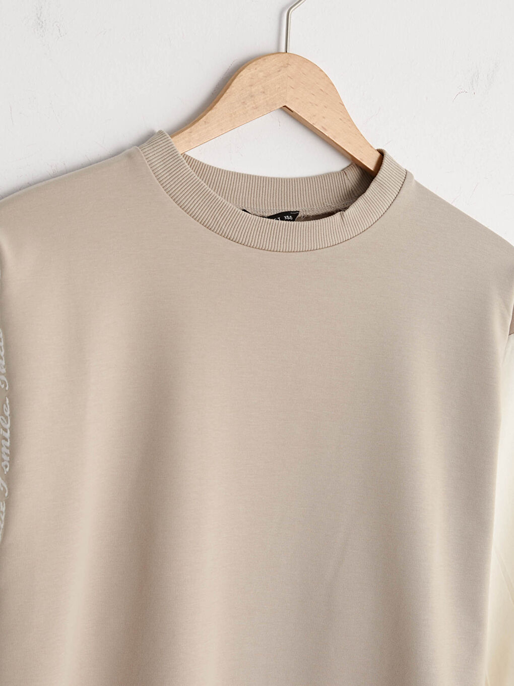 Bej Bisiklet Yaka Slogan Baskılı Uzun Kollu Kadın Sweatshirt Tunik-6