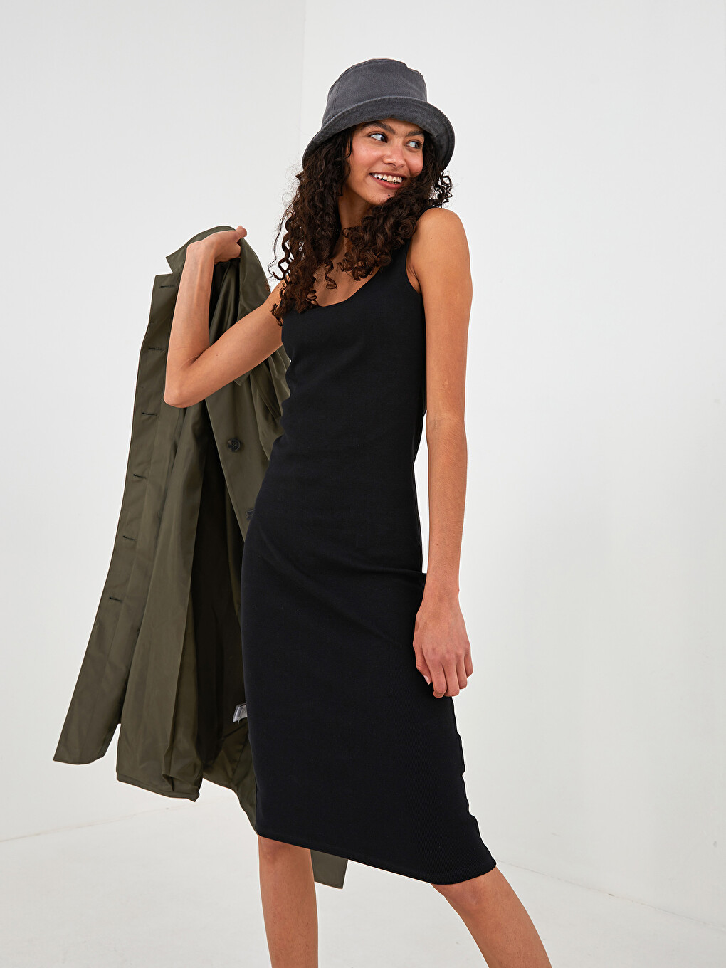 Square Collar Straight Strap Cotton Women's Dress-2