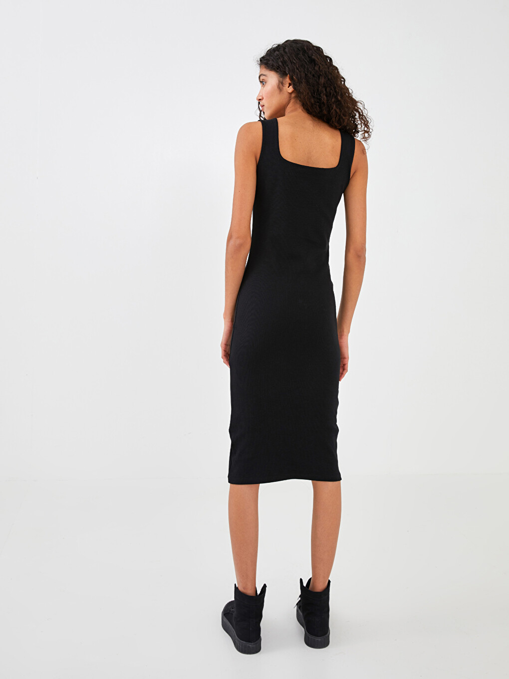 Square Collar Straight Strap Cotton Women's Dress-4