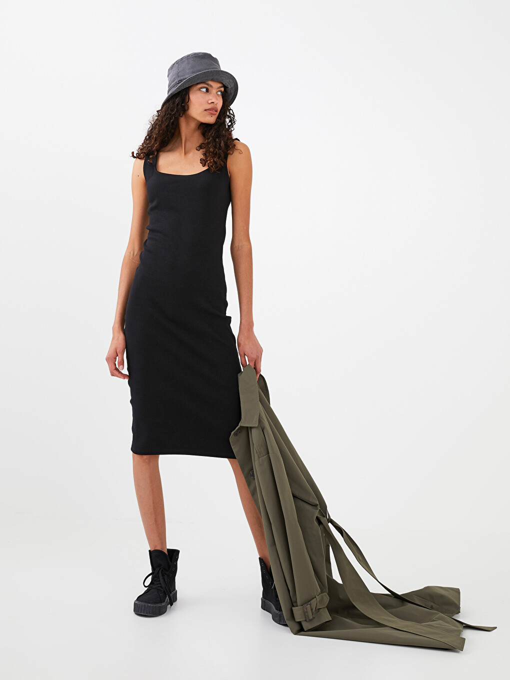 Square Collar Straight Strap Cotton Women's Dress-5