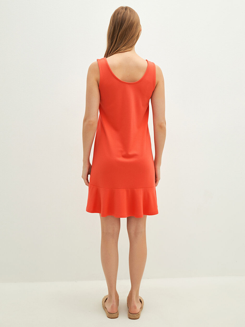 Mercan U Yaka Düz Kolsuz A Kesim Kadın Elbise-4