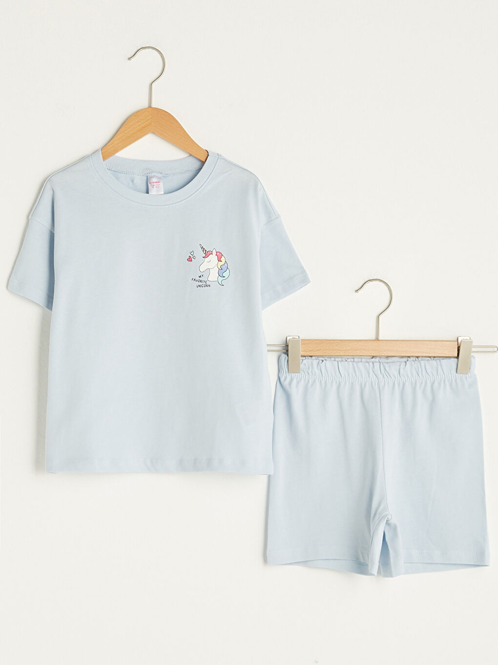 Crew Neck Printed Short Sleeve Cotton Girls Pajamas Set