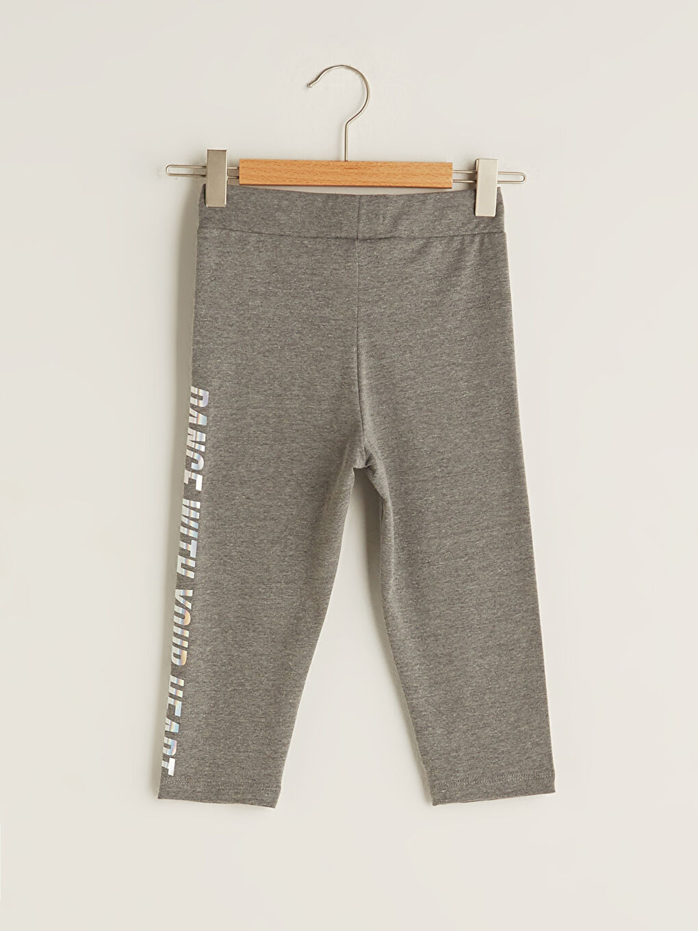 Antrasit Beli Lastikli Baskılı Kız Çocuk 3/4 Boy Tayt-1