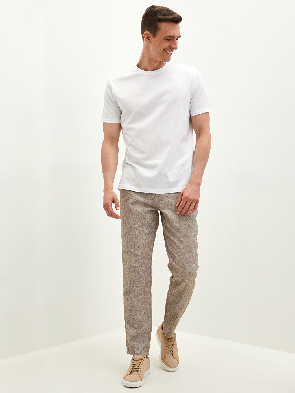 Beyaz Bisiklet Yaka Kısa Kollu Basic Merserize Erkek Tişört-2