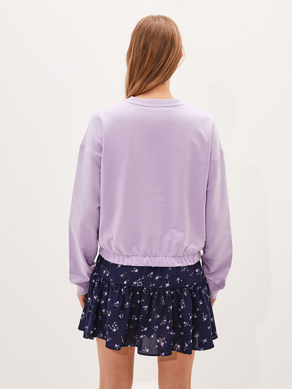 Crew Neck Plain Long Sleeve Women's Sweatshirt-3