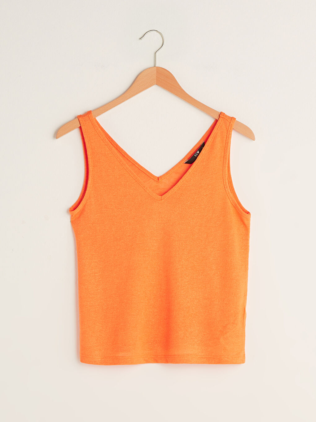 Turuncu Kadın V Yaka Askılı Düz Atlet-5