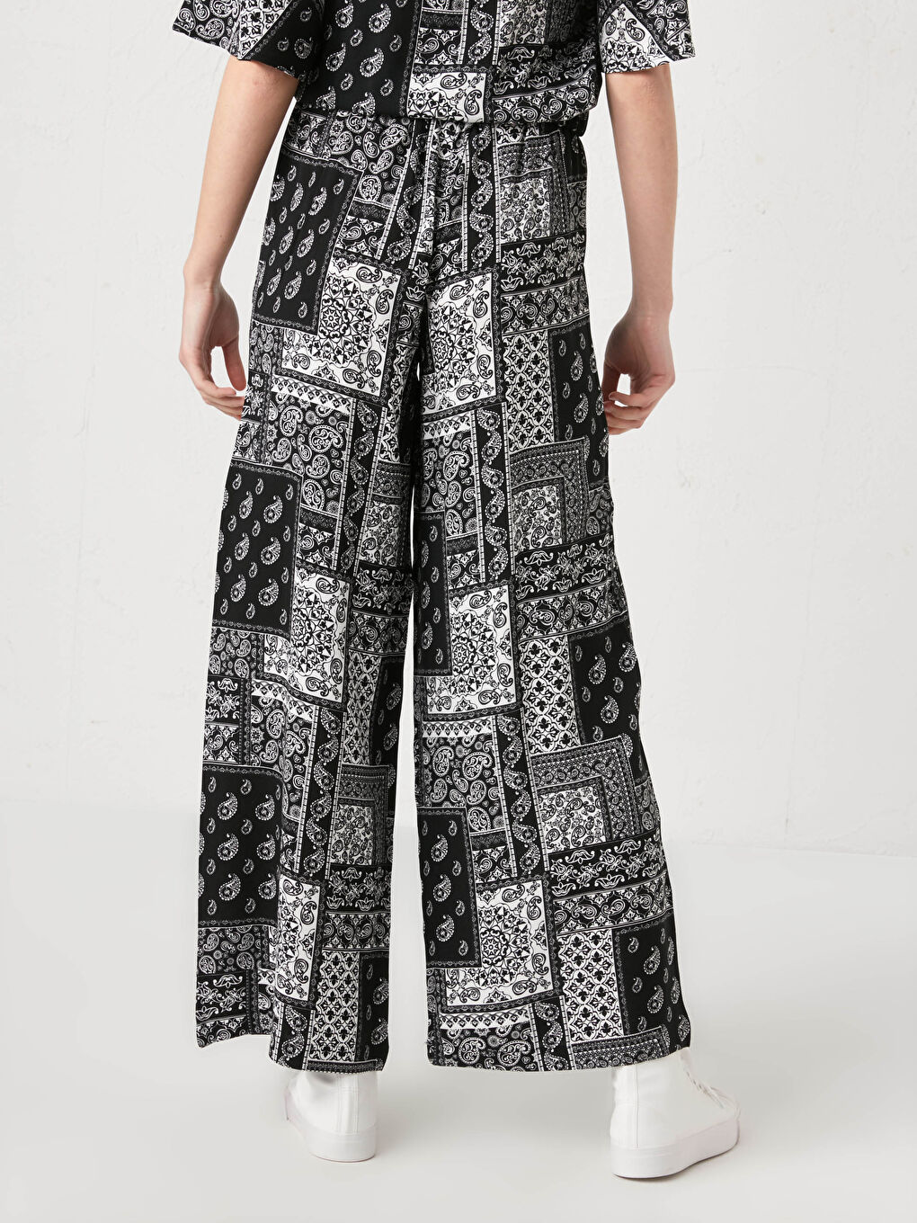 Pantalon en Viscose à Jambe Large Imprimé avec Taille Élastique-4