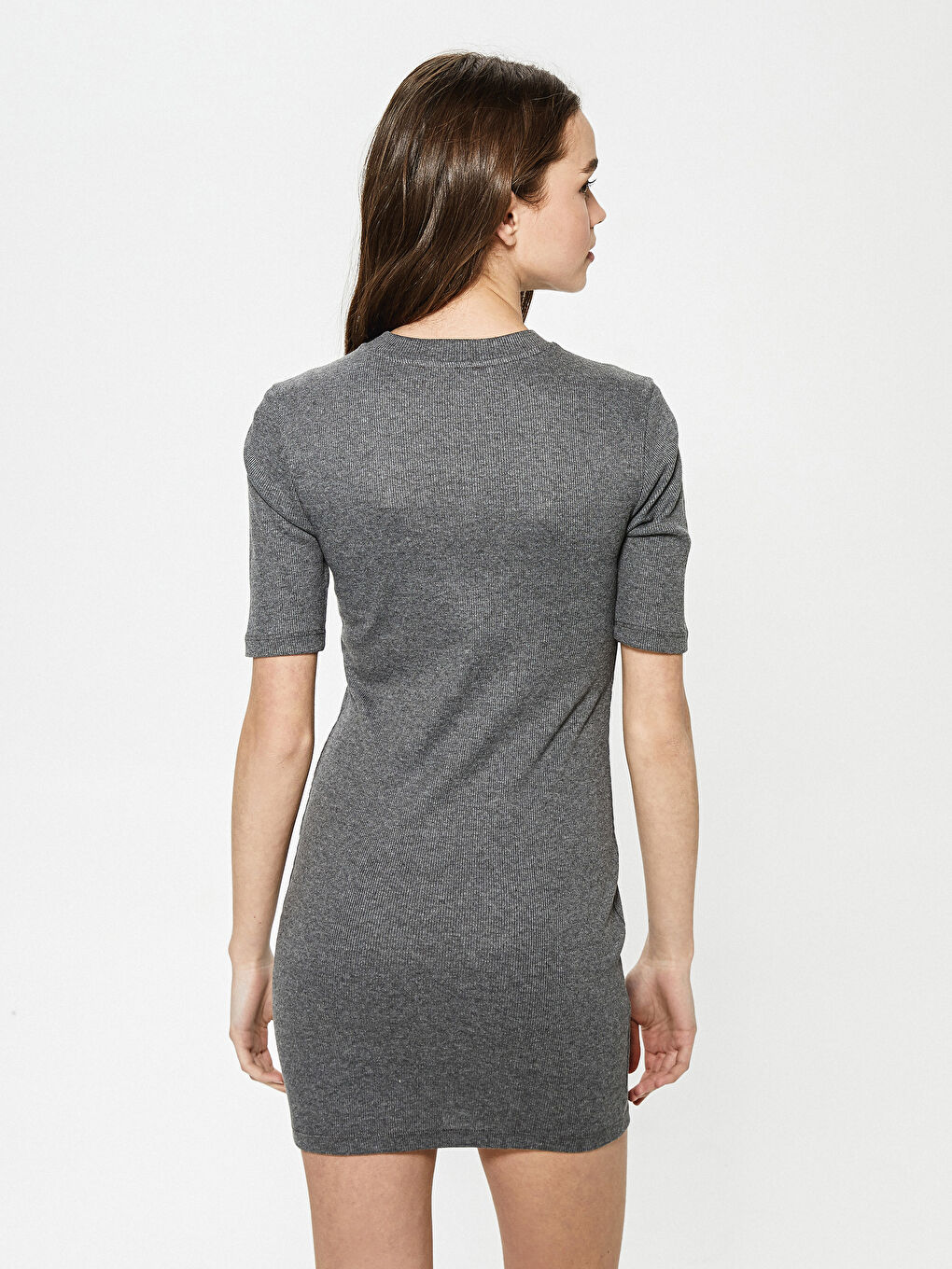 Crew Neck Zipper Detailed Short Sleeve Camisole Fabric Women's Dress -S1IV32Z8-L8N