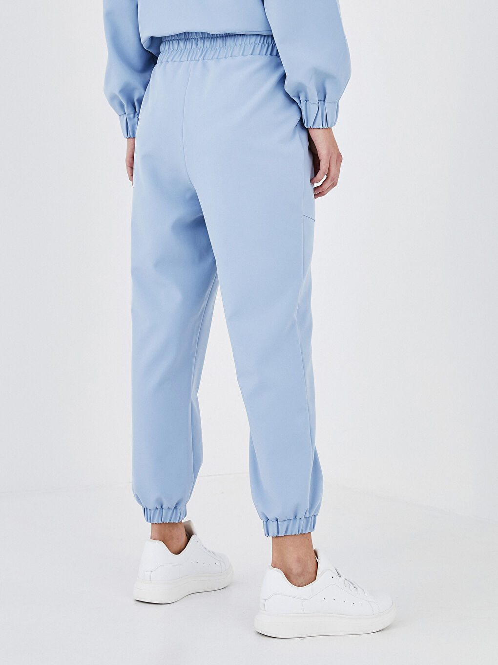 Mavi Beli Lastikli Cep Detaylı Kadın Pantolon-4