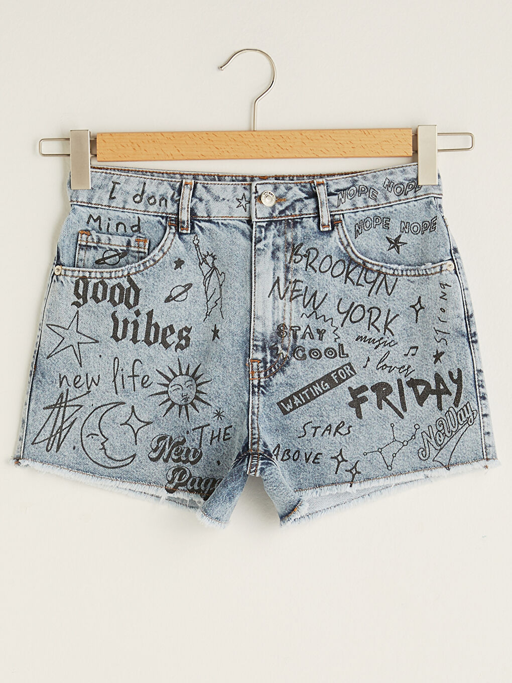 İndigo Mom Fit Baskılı Kadın Rodeo Jean Şort-5