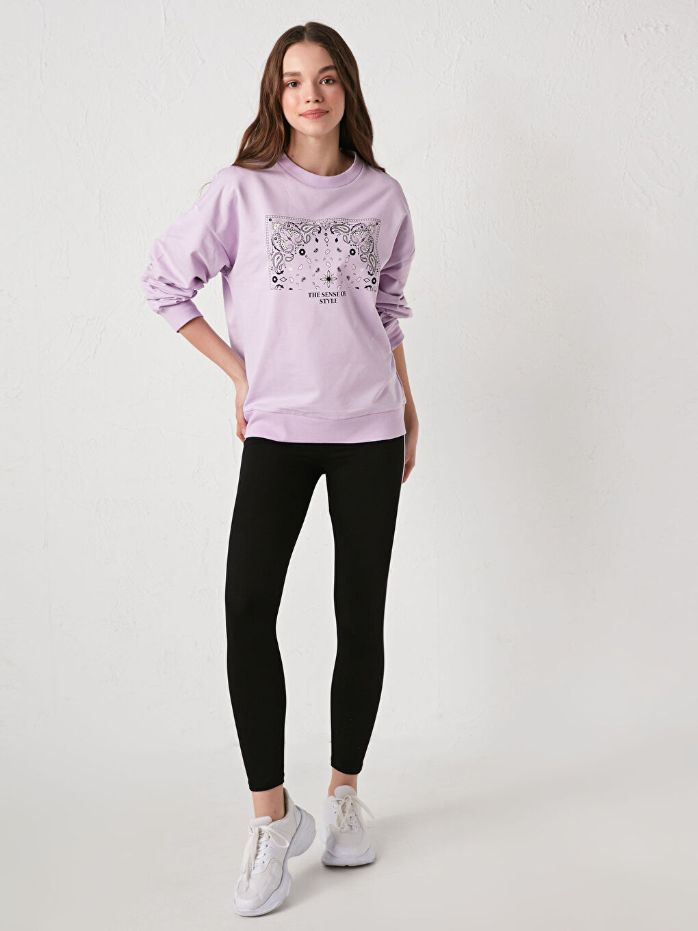 Crew Neck Printed Long Sleeve Women's Sweatshirt-2