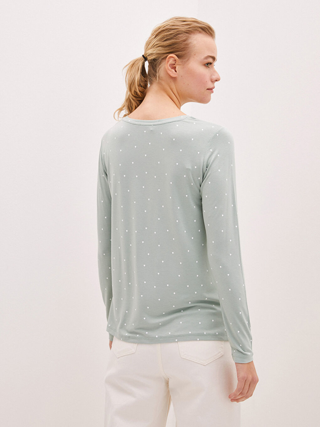 Crew Neck Printed Long Sleeve Women's T-Shirt-4